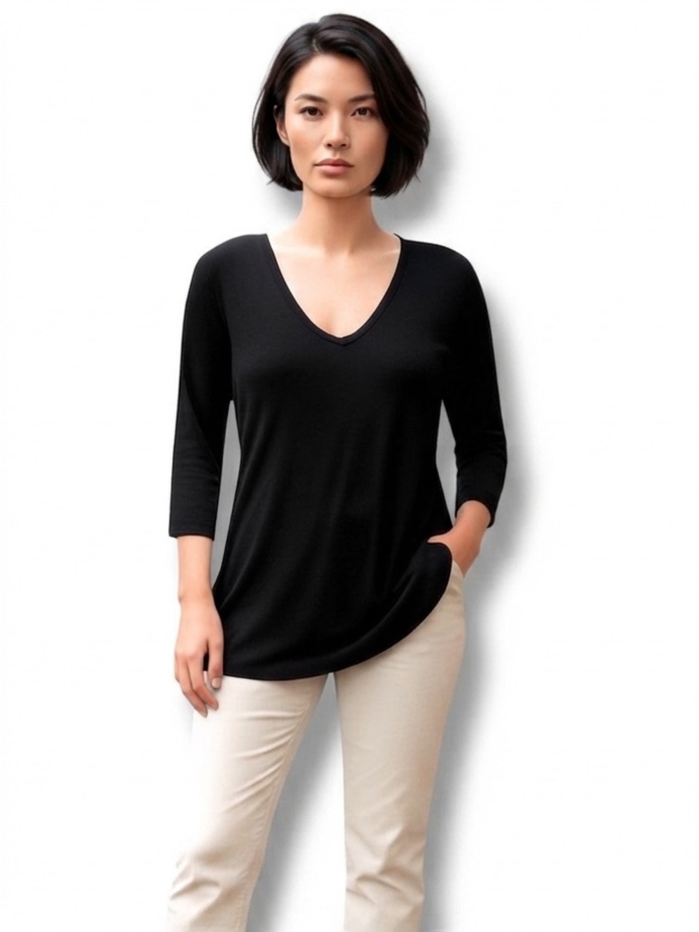 Ann Taylor Black Knit V-Neck 3/4 Sleeve Top - Soft & Chic Size Small